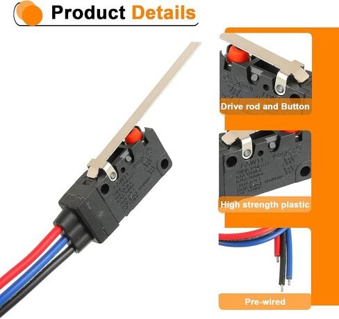 2Pcs Micro Limit Switch 6A 12V DC Micro Switch Normally Open Close Limit Switch with Roller Lever Arm, SPDT 3 Pin 5A 250VAC with Wire in Saudi Arabia