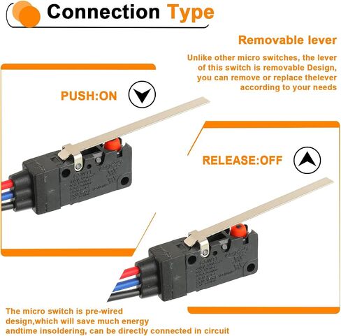 2Pcs Micro Limit Switch 6A 12V DC Micro Switch Normally Open Close Limit Switch with Roller Lever Arm, SPDT 3 Pin 5A 250VAC with Wire in Saudi Arabia