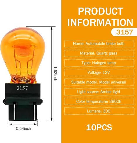 Downhill 10 PCS 3157 Bulb, 3157 Miniature Bulbs, 12v 21/5w Multi-function Brake Light/Turn Signal Lights/Taillight Bulbs, Plug and Play Lighting Replacement, for Most Cars (Amber) in Saudi Arabia