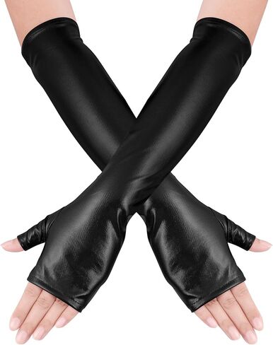 obmwang Long Shiny Metallic Fingerless Gloves Halloween Party Costume Gloves for Women and Girls in Saudi Arabia