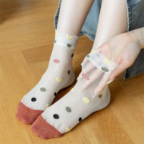 Benefeet Sox Womens Sheer Mesh Crew Socks Girls Cute Lace Nylon Transparent Ultrathin Novelty See Through Ankle Socks in Kuwait