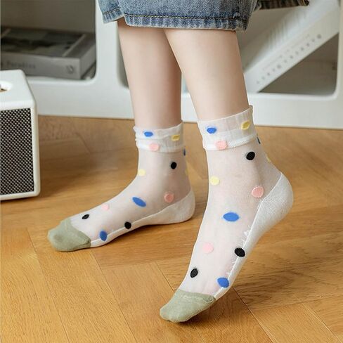 Benefeet Sox Womens Sheer Mesh Crew Socks Girls Cute Lace Nylon Transparent Ultrathin Novelty See Through Ankle Socks in Kuwait