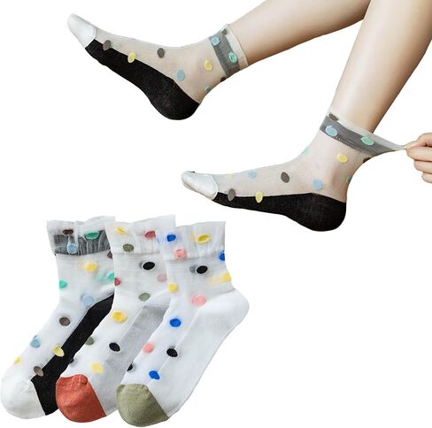 Benefeet Sox Womens Sheer Mesh Crew Socks Girls Cute Lace Nylon Transparent Ultrathin Novelty See Through Ankle Socks in Kuwait