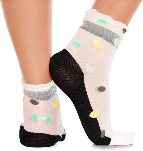 Benefeet Sox Womens Sheer Mesh Crew Socks Girls Cute Lace Nylon Transparent Ultrathin Novelty See Through Ankle Socks in Kuwait