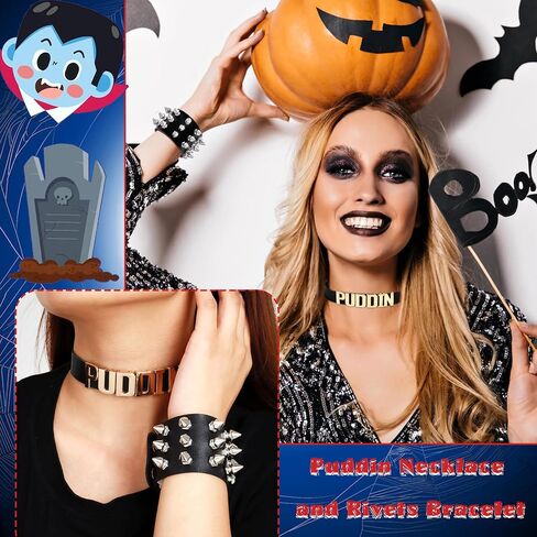 سوار Yanchun Puddin Set Set Halloween Women Punk Letter Choker Assume Outfit Cosplay Party Accessories for Women in Saudi Arabia