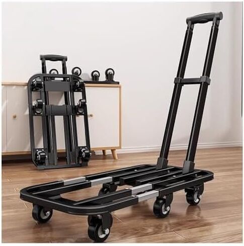 Heavy-Duty Folding Flat Bed Cart with Wheels - Portable Luggage & Household Cargo Trolley - Compact Gray Express Transport Truck for Easy Mobility & Storage in Saudi Arabia