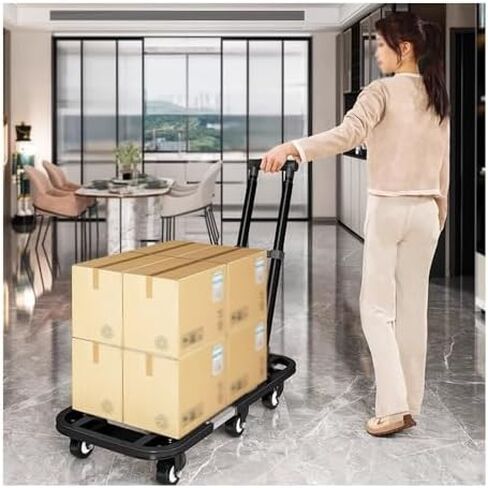Heavy-Duty Folding Flat Bed Cart with Wheels - Portable Luggage & Household Cargo Trolley - Compact Gray Express Transport Truck for Easy Mobility & Storage in Saudi Arabia