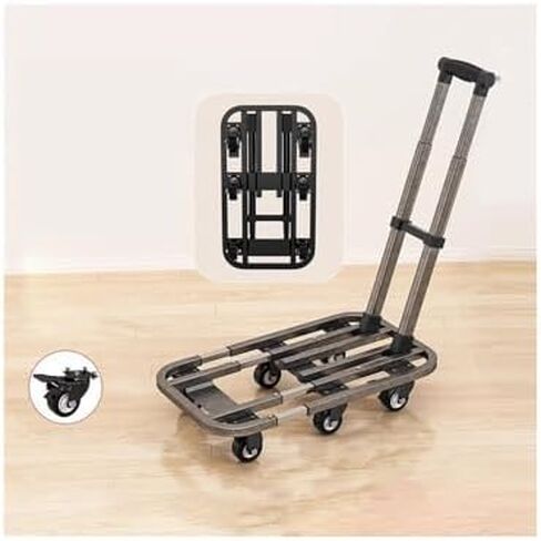 Heavy-Duty Folding Flat Bed Cart with Wheels - Portable Luggage & Household Cargo Trolley - Compact Gray Express Transport Truck for Easy Mobility & Storage in Saudi Arabia
