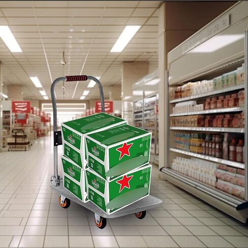 Folding Push Cart Dolly,150/230/500/400KG Rolling Flatbed Luggage Cart with 360°Swivel Wheels, Garage Warehouse Moving Platform Hand Push Truck(Size:73×48cm) in Saudi Arabia