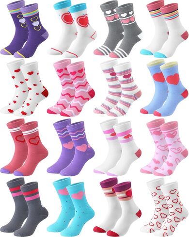 16 Pairs Socks for Kid Girl Crew Cotton Pink Socks with Stripes Heart Casual Athletic 6-10 Soft Christmas Sock in Saudi Arabia