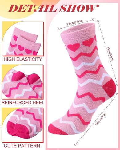 16 Pairs Socks for Kid Girl Crew Cotton Pink Socks with Stripes Heart Casual Athletic 6-10 Soft Christmas Sock in Saudi Arabia