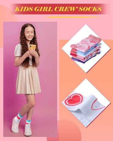 16 Pairs Socks for Kid Girl Crew Cotton Pink Socks with Stripes Heart Casual Athletic 6-10 Soft Christmas Sock in Saudi Arabia