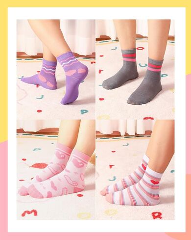 16 Pairs Socks for Kid Girl Crew Cotton Pink Socks with Stripes Heart Casual Athletic 6-10 Soft Christmas Sock in Saudi Arabia