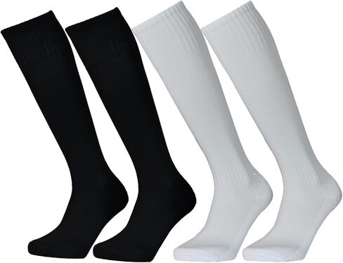 2 Pairs Solid White and Black Soccer Softball Baseball Football Socks for 7-13 Years Old Boys and Girls Breathable Sports Training School Socks in Saudi Arabia