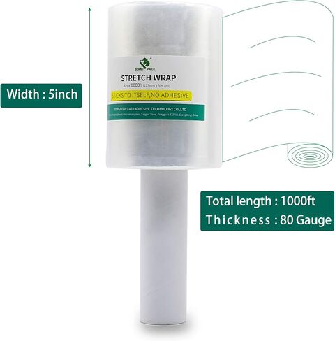 BOMEI PACK 3 Pack Industrial Mini Clear Stretch Wrap with Handle 5" 1000ft 80 Gauge for Pallet Wrap, Durable Self-Adhering Plastic Wrap for Packing, Moving, Heavy Duty in Saudi Arabia