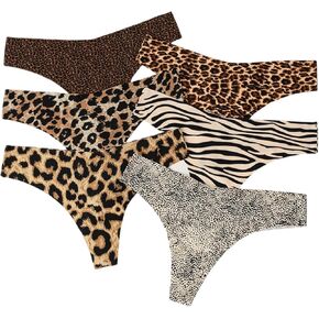 6-Pack Women's Sexy Leopard Print Ice Silk Seamless Knit G-String Thong in Kuwait