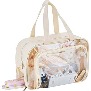 Waterproof Beach Bag with Shoe Compartment – Large Capacity Clear PVC Tote Bag, Portable Unisex Travel Makeup Organizer for Swimming, Gym, and Vacation (Beige) in Saudi Arabia