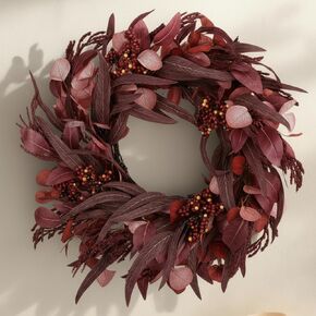 22" Burgundy Fall Wreath for Front Door Artificial Eucalyptus Wreaths with Burgundy Leaves Berries Cimicifuga Autumn Door Wreath for Thanksgiving Autumn Harvest Farmhouse Indoor Outdoor Home Decor in Saudi Arabia