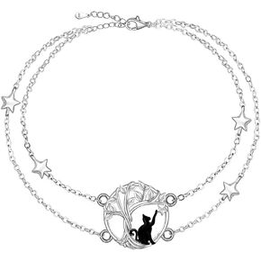 Cat Anklet 925 Sterling Silver Cat Ankle Bracelets for Women Tree of Life Anclet for Halloween Cats Loves Gifts Jewelry Jewelry in Kuwait