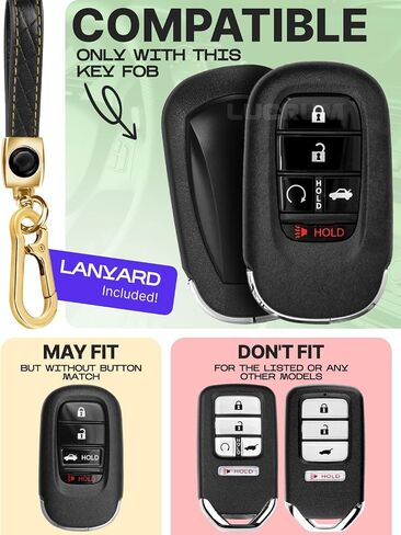 Lucrum Compatible with Honda Key Fob Cover & Leather Keychain - TPU Keyfob Case for Accord Civic CR-V SE LX HR-V Pilot (2022-2025) - Black and Gold in Saudi Arabia