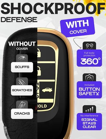 Lucrum Compatible with Honda Key Fob Cover & Leather Keychain - TPU Keyfob Case for Accord Civic CR-V SE LX HR-V Pilot (2022-2025) - Black and Gold in Saudi Arabia