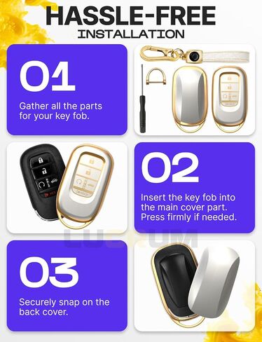 Lucrum Compatible with Honda Key Fob Cover & Leather Keychain - TPU Keyfob Case for Accord Civic CR-V SE LX HR-V Pilot (2022-2025) - Black and Gold in Saudi Arabia