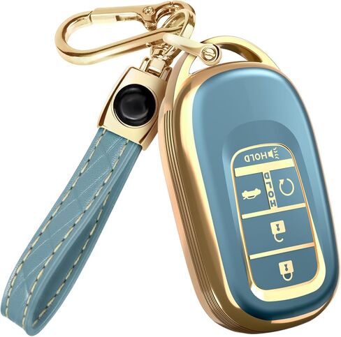 Lucrum Compatible with Honda Key Fob Cover & Leather Keychain - TPU Keyfob Case for Accord Civic CR-V SE LX HR-V Pilot (2022-2025) - Black and Gold in Saudi Arabia