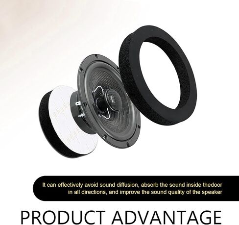 4 PCS Speaker Foam, 6.5" Foam Baffle Rings for Car Door Speaker, Slow Rebound Sealing Ring Door Sound Insulation, Universal Self-Adhesive Speaker Gasket for Cars, Trucks, SUVs (Black) in Saudi Arabia
