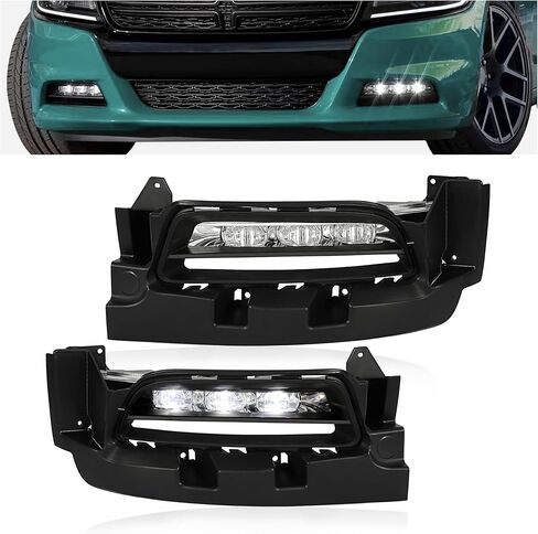 HECASA Pair LED Fog Light Assembly Compatible with 2015-2022 Dodge Charger/Charger SXT Front Bumper Fog Lamps w/Switch & Harness Driver Passenger Side Clear Lens (Plastic) in Saudi Arabia