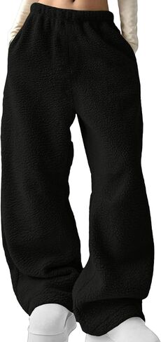 Women Fuzzy Pants Comfy Winter Warm Fleece Pj Bottoms Plush Wide Leg Lounge Trousers Pajama Pants Fluffy Sweatpants in Saudi Arabia