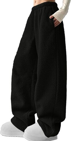 Women Fuzzy Pants Comfy Winter Warm Fleece Pj Bottoms Plush Wide Leg Lounge Trousers Pajama Pants Fluffy Sweatpants in Saudi Arabia