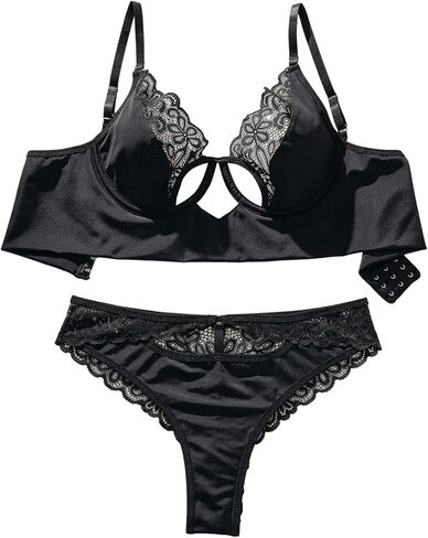 OYOANGLE Women's Sexy Lingerie Set with Lace Underwire Bras and Lace Trim Thongs Set 2 Piece Lingerie Sets in Saudi Arabia