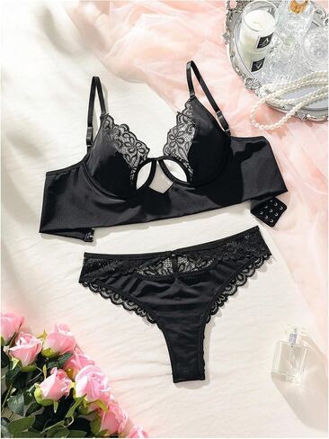 OYOANGLE Women's Sexy Lingerie Set with Lace Underwire Bras and Lace Trim Thongs Set 2 Piece Lingerie Sets in Saudi Arabia