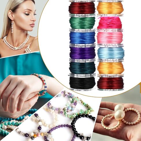 10 Rolls 0.8mm 1000 Yard Flat Stretchy Bracelet Strings with Organizing Cases Crystal Elastic Strings Bead Thread Cord for Jewelry Making Beading and Necklaces, Multicolor in Saudi Arabia