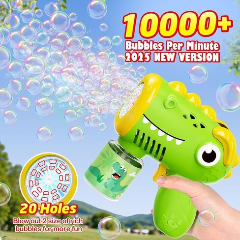 Kids Bubble Gun 2 Pack Dino Bubble Machine Gun for Toddlers with 4 Bubbles Solution Automatic 13-Hole Bubbles Blower Maker Bubbles for Kids Party Favors Stocking Stuffers Birthday Gift for Boys Girls in Saudi Arabia