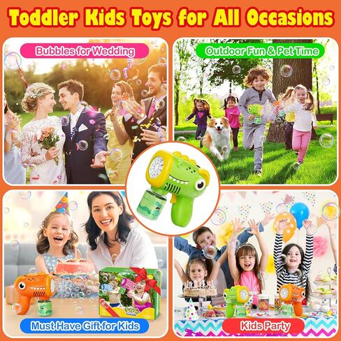 Kids Bubble Gun 2 Pack Dino Bubble Machine Gun for Toddlers with 4 Bubbles Solution Automatic 13-Hole Bubbles Blower Maker Bubbles for Kids Party Favors Stocking Stuffers Birthday Gift for Boys Girls in Saudi Arabia