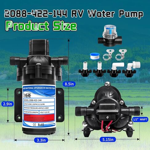 2088-594-154 Industrial Diaphragm Water Pump,198GPH,115V AC,1/2in,45PSI 3.3GPM Portable Electric Utility Industrial Pump for Beverage and Water Applications in Saudi Arabia