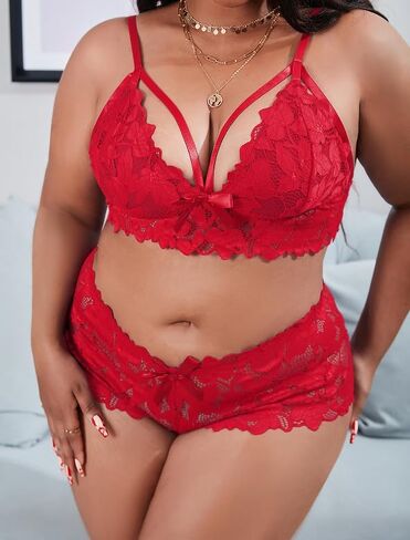 Women’s High Waist Lingerie Set Sexy 2 Piece Lace Bra and Panty Set with Strappy Bralette Floral Lace Underwear in Saudi Arabia