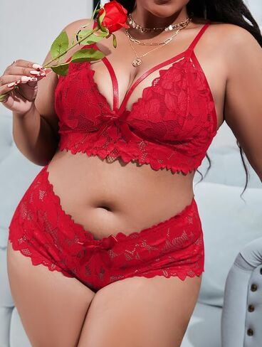 Women’s High Waist Lingerie Set Sexy 2 Piece Lace Bra and Panty Set with Strappy Bralette Floral Lace Underwear in Saudi Arabia