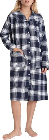 Latuza Women's Flannel Housecoat Button Down Duster Robe in Saudi Arabia