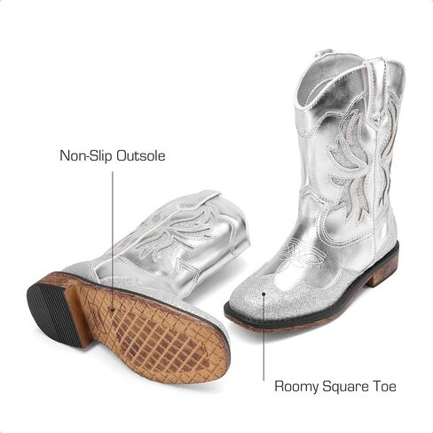 DREAM PAIRS Toddler Cowboy Boots Cowgirl Boots for Girls Square Toe Mid Calf Boys Western Fashion Riding Shoes for Toddler/Little Kid/Big Kid in Saudi Arabia
