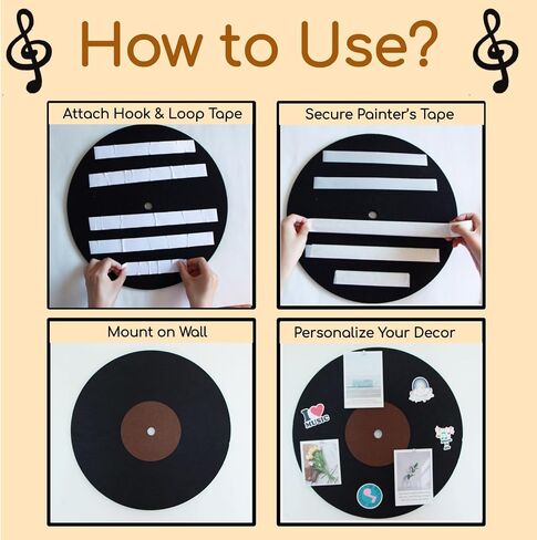 لوحة نشرة الموسيقى 16 بوصة ، لوحة دبوس Retro Vinyl Record مع دبابيس ، معلقة بدون حفر مع شريط لاصق ، لديكور جدار نوم المكتب المنزلي ، هدية لعشاق الموسيقى (براون) in Saudi Arabia