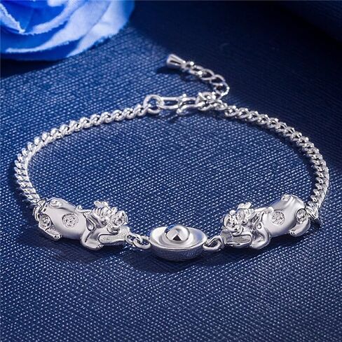 925 Sterling Silver Foo Dog Fashion Jewelry Sharms Bracelet Bracelet بأسعار معقولة أساور مطابقة إكسسوارات أنيقة يرتدي المجوهر in Saudi Arabia