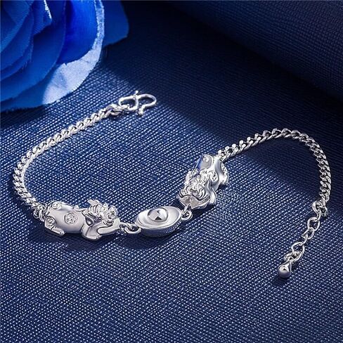 925 Sterling Silver Foo Dog Fashion Jewelry Sharms Bracelet Bracelet بأسعار معقولة أساور مطابقة إكسسوارات أنيقة يرتدي المجوهر in Saudi Arabia