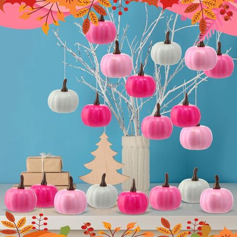 Thyle 24 Pcs Mini Artificial Pumpkins Bulk Fall Foam Pumpkins Thanksgiving Fake Harvest Ornaments Decoration for Autumn Halloween Party Centerpiece Home Decor Crafts (Pink Series) in Saudi Arabia