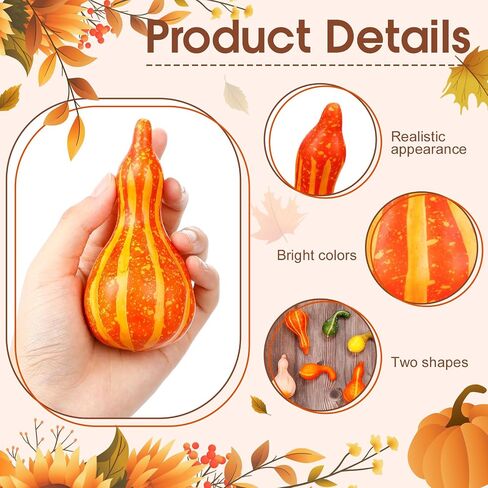Geelin 12 PCs متنوعة من القرع الاصطناعي قرع القرع الزخرفة 4.5 بوصة نابض بعصا القرع ألوان اليقطين مزيف لديكور الخريف منزل المزرعة in Saudi Arabia