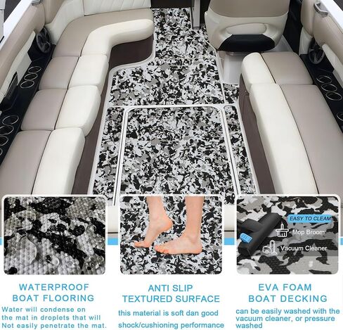 سجادة أرضية للقوارب الإسفنجية LUBEMIDA EVA من خشب الساج الصناعي البحري لأرضية اليخوت، لاصقة 94.5 بوصة × 35.4 بوصة وحافة مشطوفة (رمادي فاتح - أسود) in Kuwait