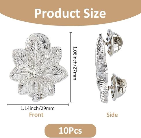SUPERFINDINGS 10Pcs Major Oak Leaf Lapel Pins Silver/Golden Army Officer Insignia of Rank Lapel Pins 27mm Alloy Rank Insignia Miniature Leaf Brooches in Saudi Arabia