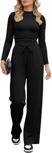 Nimsruc Womens 2 قطعة مجموعات صالة 2025 Ruched Long Sleeve Tops Wide Leg Pant مجموعات Tracksuit Autumn and Winter in Saudi Arabia