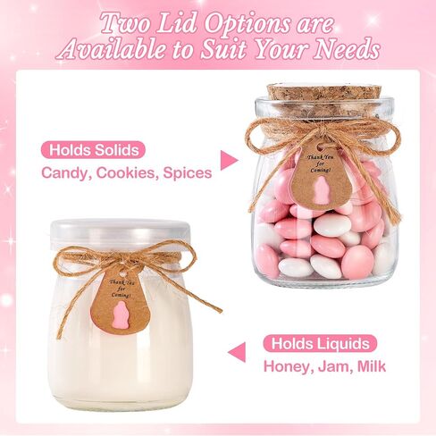 24 PCS حفلات استحمام الطفل الحفلات للضيوف ، هدايا استحمام الطفل للضيوف ، 3.4 أوقية زجاجات ماسون صغيرة مع أغطية الفلين ، ملصقات ، علامات الملصقات ، خيوط ، أكياس عضوية ، جرة حلوى صغيرة للفتيات in Kuwait